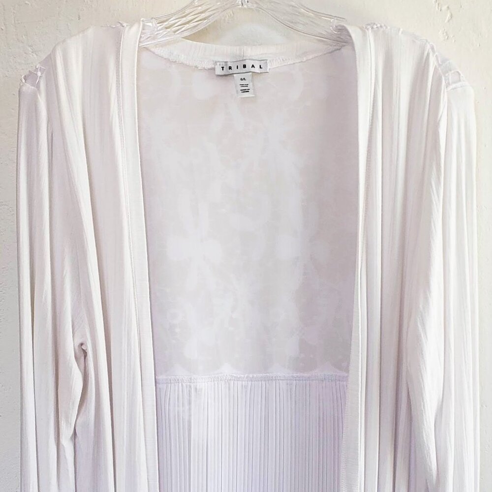 Tribal White Open Cardigan Lace & Pleat Back L - Picture 6 of 11